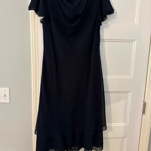 Elegant Navy Blue Flutter Sleeve Dress